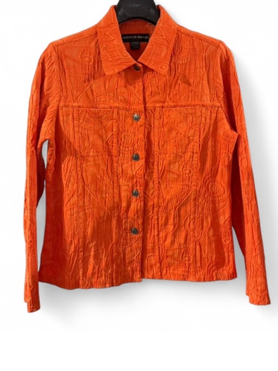 Mirror Image Jackets & Blazers - VTG Women’s Orange Embroidered 3D Button-Up Shirt Jacket/Blazer Size Medium